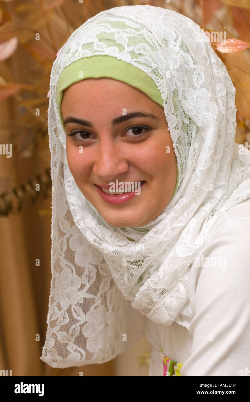 Muslim teenager girl wearing headscarf Stock Photo, Royalty Free Image