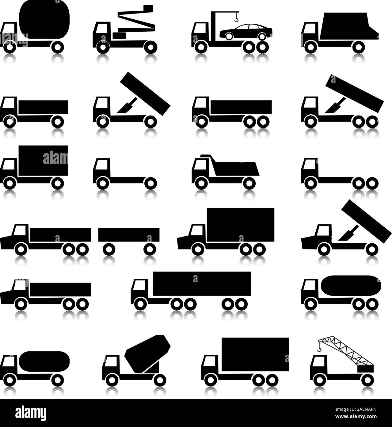 Satz von Vektor Icons Transport Symbole Schwarz auf weiß Autos