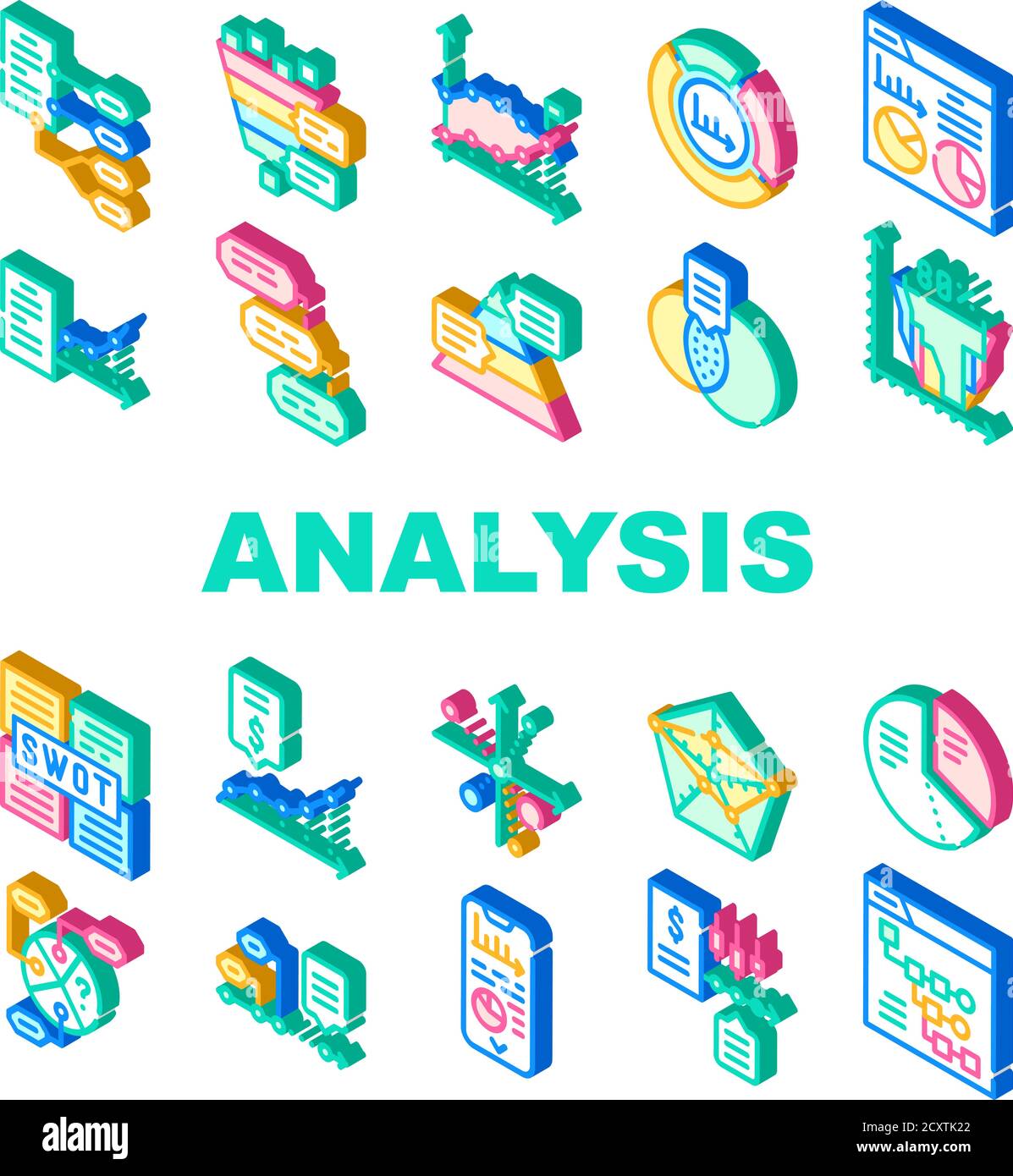 Datenanalyse Diagramm Sammlung Symbole Setzen Vektor Stock Vektorgrafik