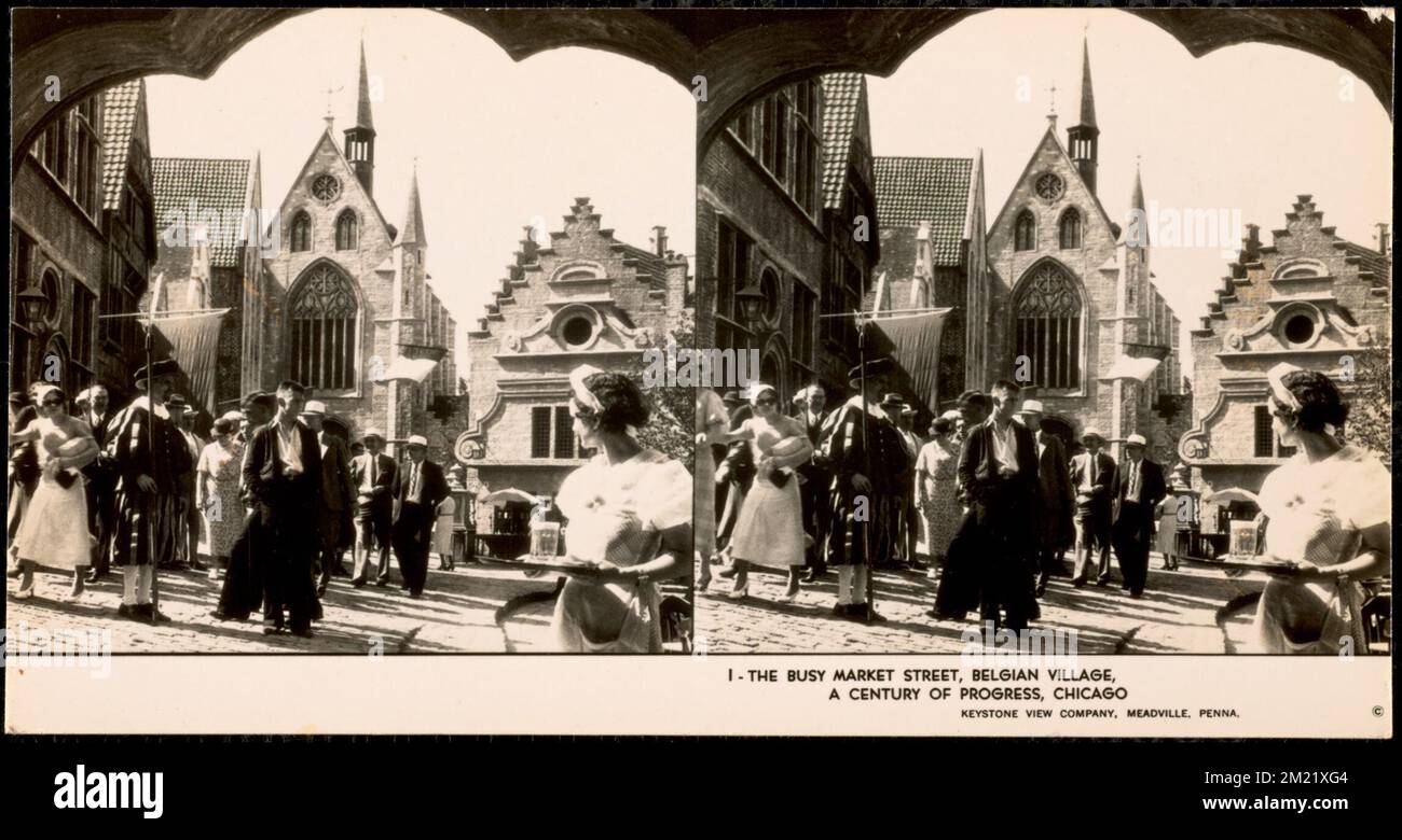 belebte Marktstraße das belgische Dorf Menschenmassen Century of