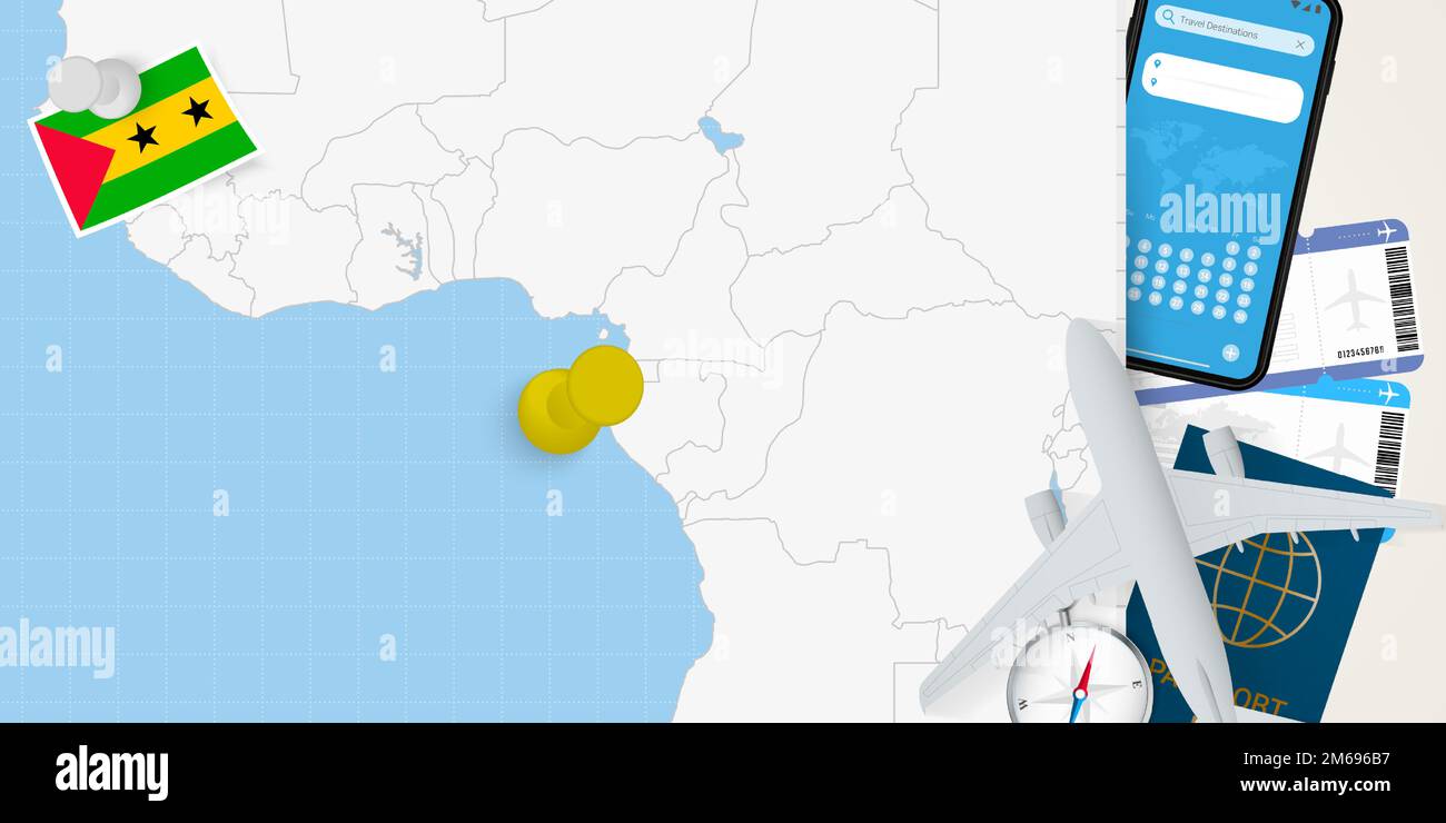 Reisen Sie Nach Sao Tom Und Principe Concept Karte Mit Pin Auf Karte