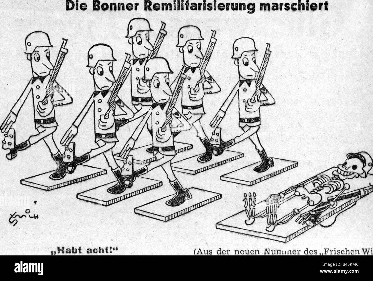 Kalter Krieg Karikatur Ost West Konflikt Militär, Karikatur, westdeutschen Remilitarisierung, "Frischer Wind