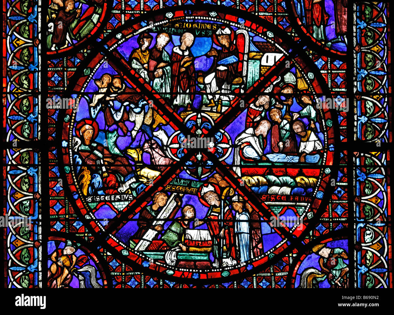 Befleckt Fenster, Glas-Malerei in Bourges gotische Kathedrale (UNESCO