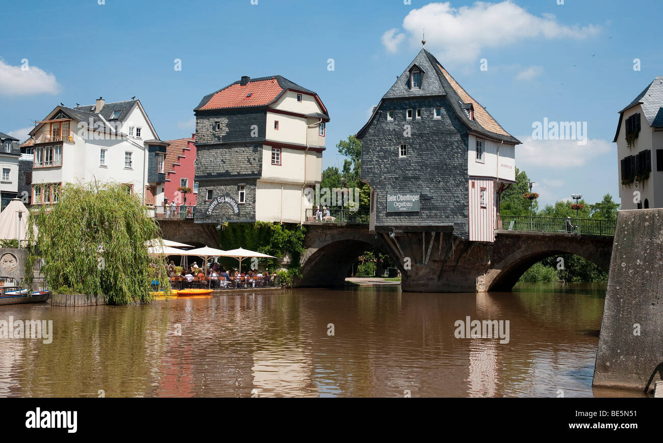 Alte Brücke Nahe Fluss mit Brücke Häuser, Bad Kreuznach, Rheinland