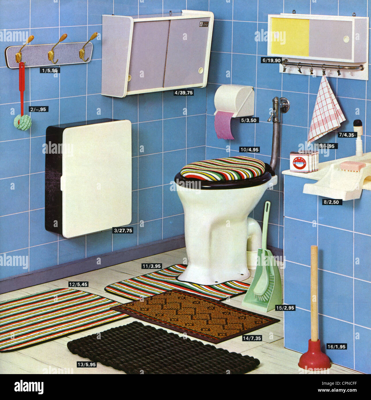 Einrichtung, Bad, Katalog-Bild mit Artikelnummern, unbekannter ... Einrichtung, Bad, Katalog-Bild mit Artikelnummern, unbekannter ...