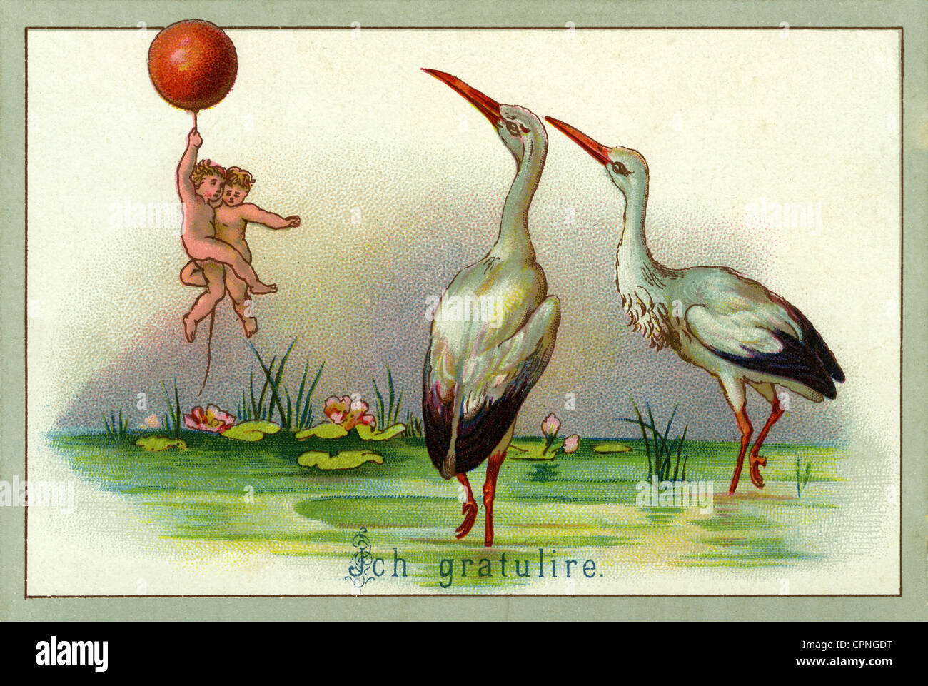 Kitsch / Souvenir, "Ich Gratuliere", "Ich Gratulire", die Geburt eines