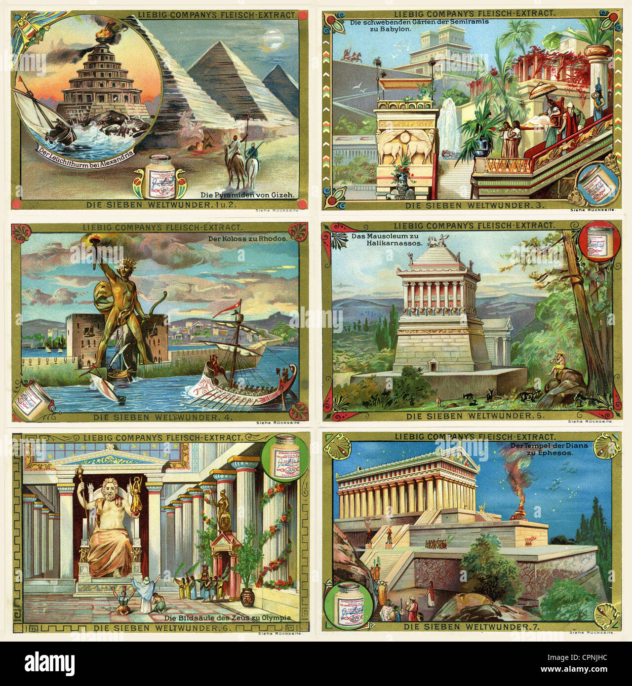 Antike, die 7 Wunder der Welt, der Leuchtturm von Pharos von Alexandria, die Cheops-Pyramide 