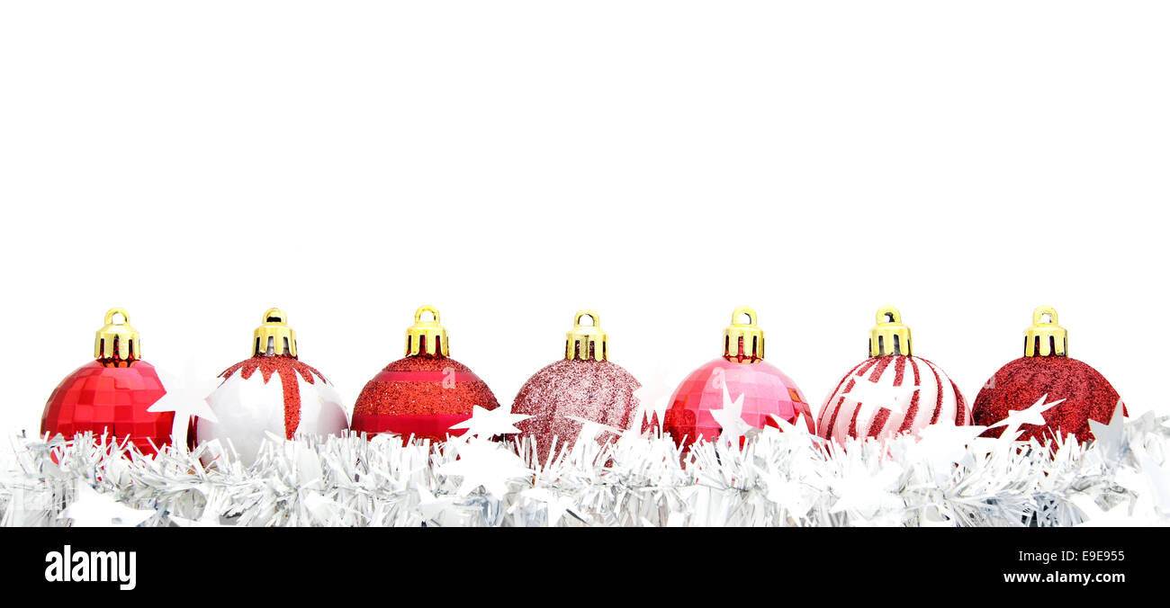 Rot Weihnachten Christbaumkugel Grenze mit Girlande über einen weißen