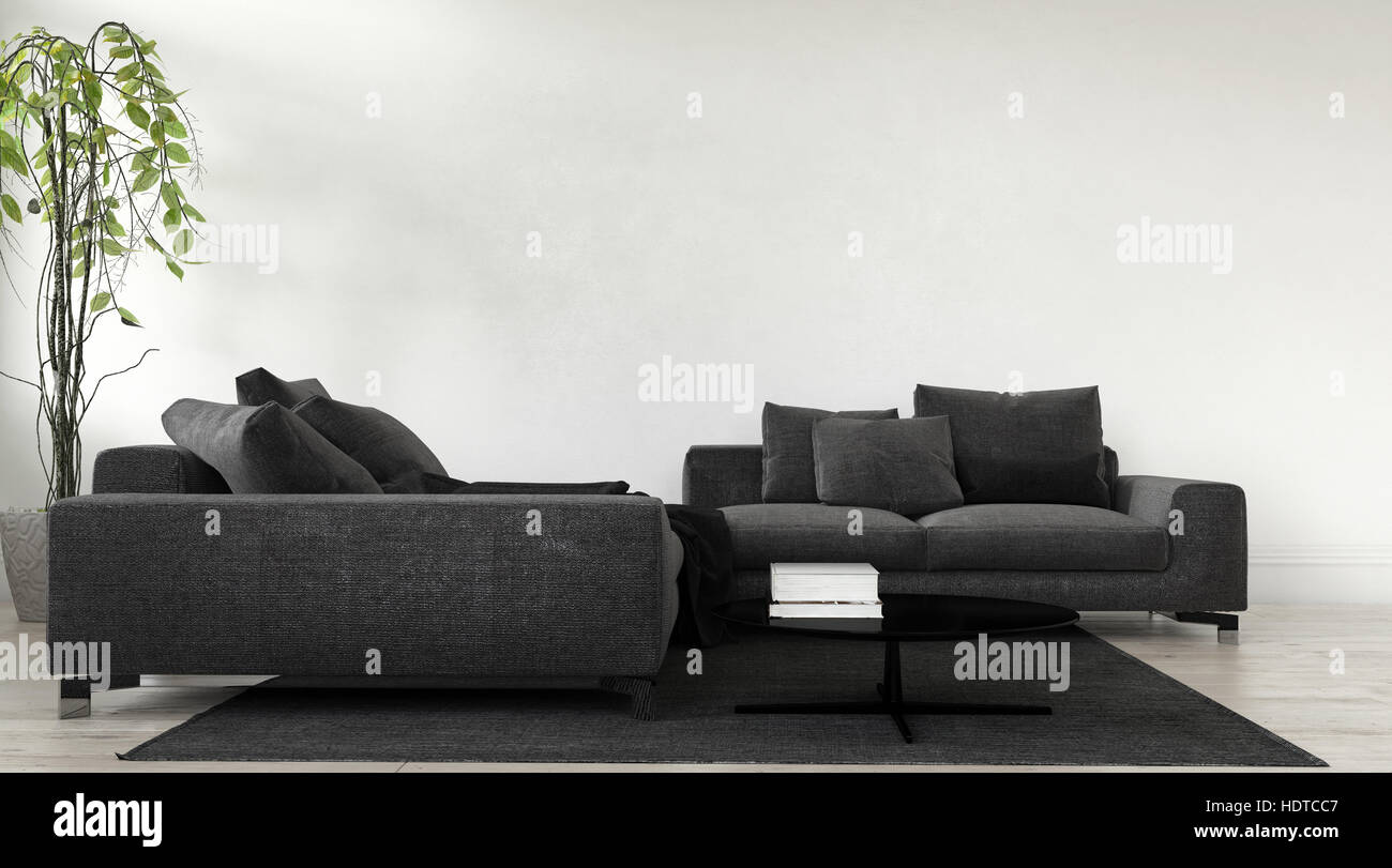 Sitzgruppen Wohnzimmer, moderne kohle grau modulare sitzgruppe mit kissen und zimmerpflanze, Design ideen