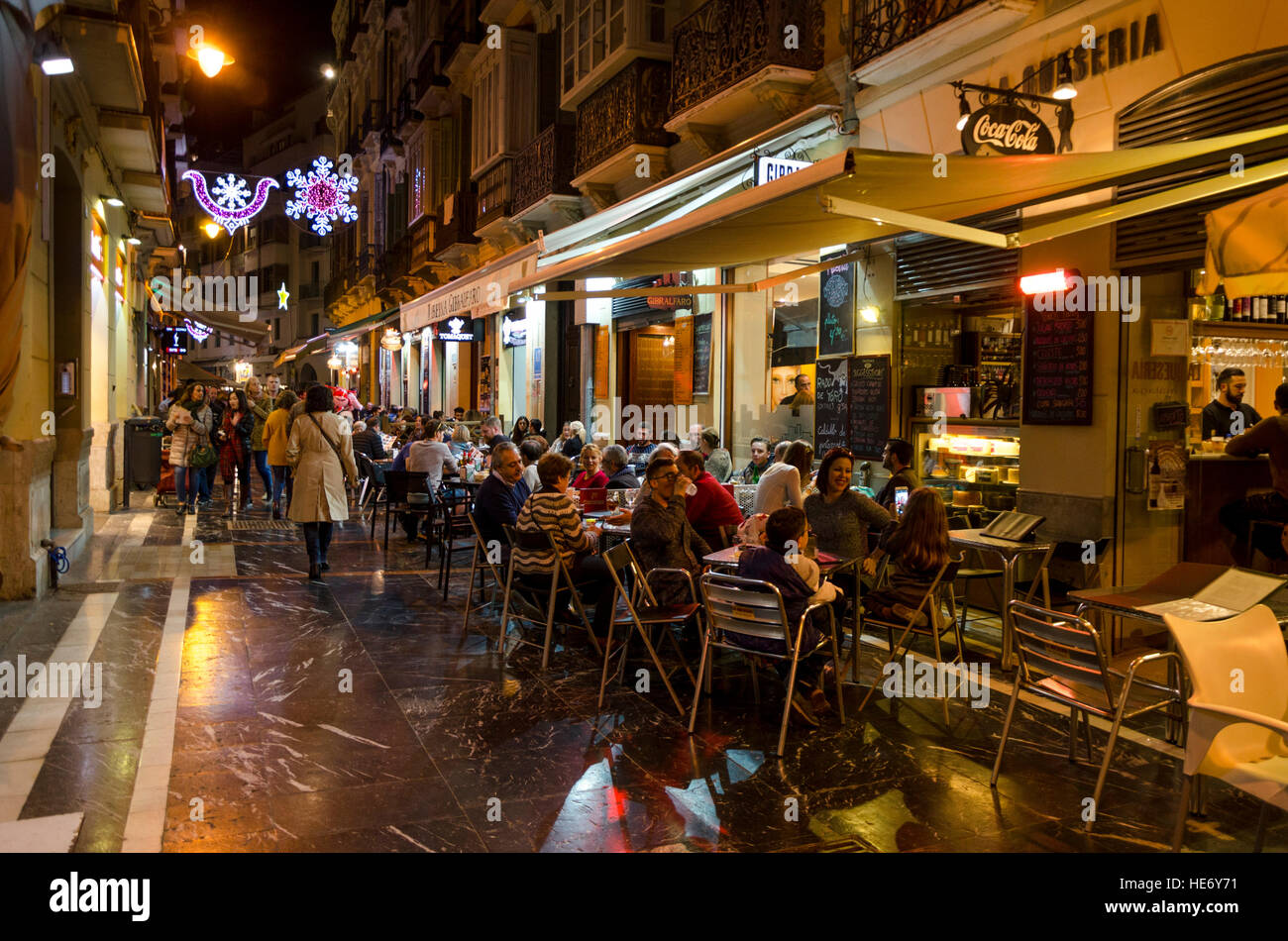 Typische Spanische Tapas Bars Im Zentrum Von Malaga Bei Nacht Malaga