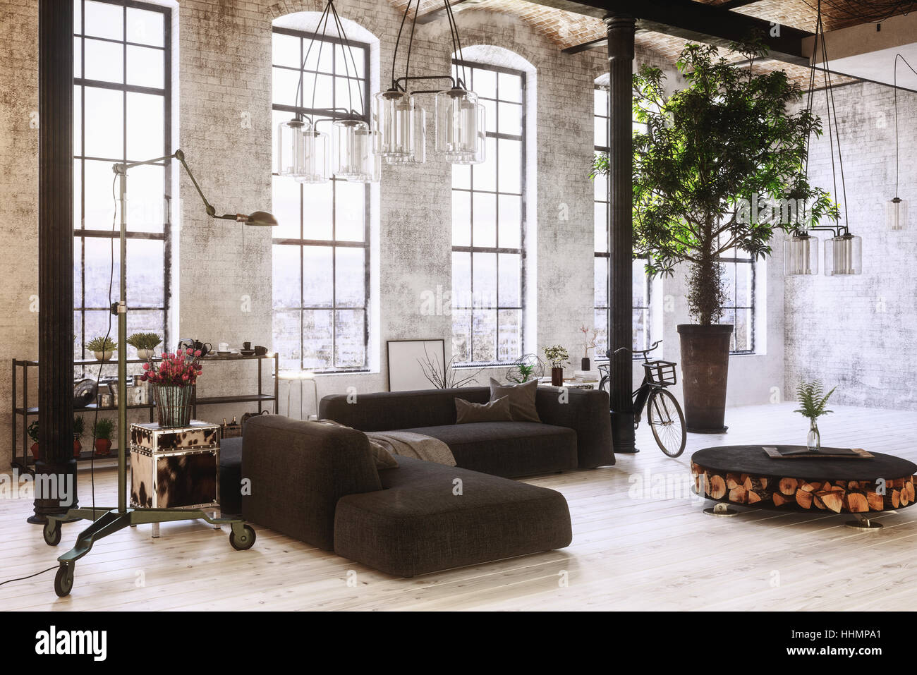 Große geräumige konvertierten industriellen Loft Interieur mit hohen ... Große geräumige konvertierten industriellen Loft Interieur mit hohen ...