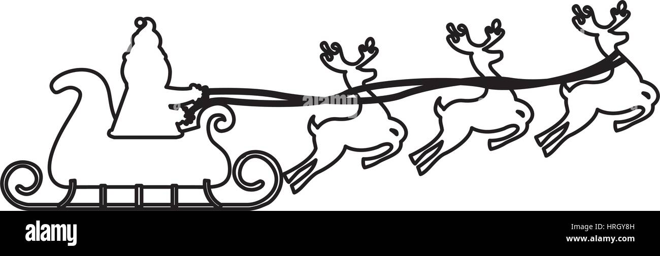 Weihnachtsmann Schlitten mit Rentier fliegen isolierten Symbol Vektor Abbildung - Bild 