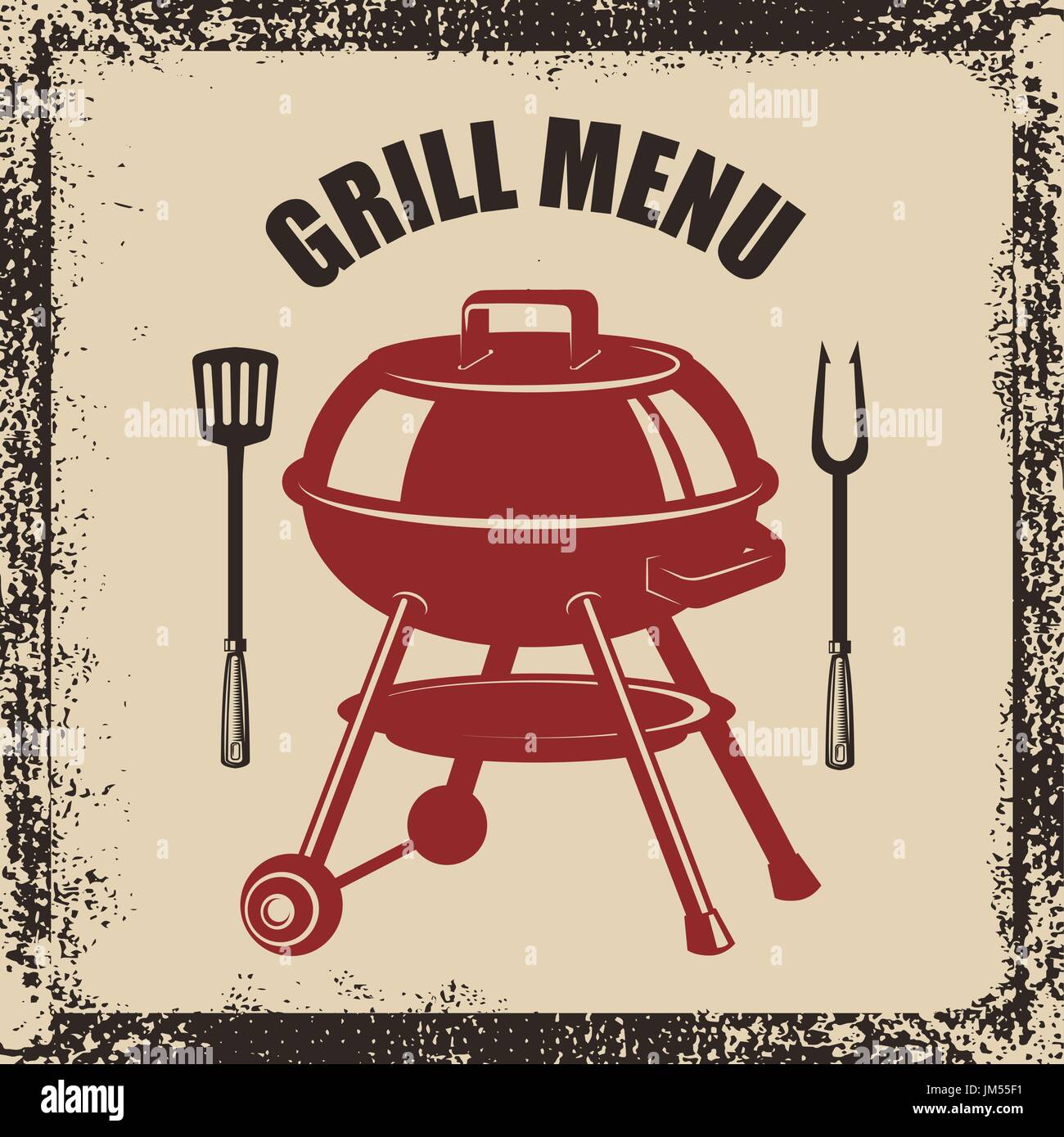Grill-Menü. Küche, Grill und Gabel Spachtel auf Grunge Hintergrund ... Grill-Menü. Küche, Grill und Gabel Spachtel auf Grunge Hintergrund ...