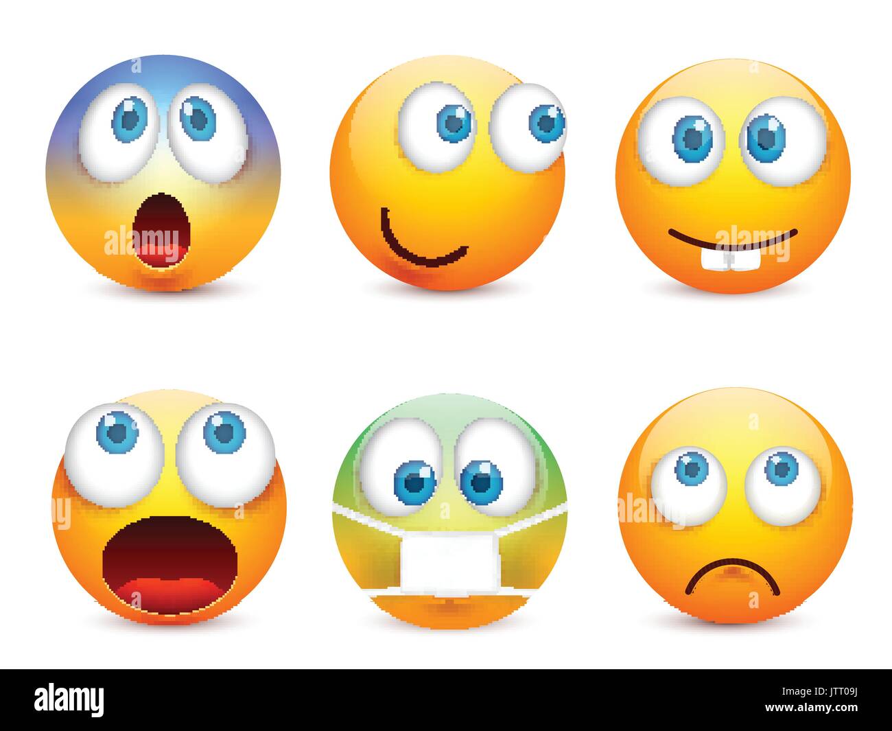 Smiley Mit Blauen Augen Emoticon Satz Gelbes Gesicht Mit Emotionen