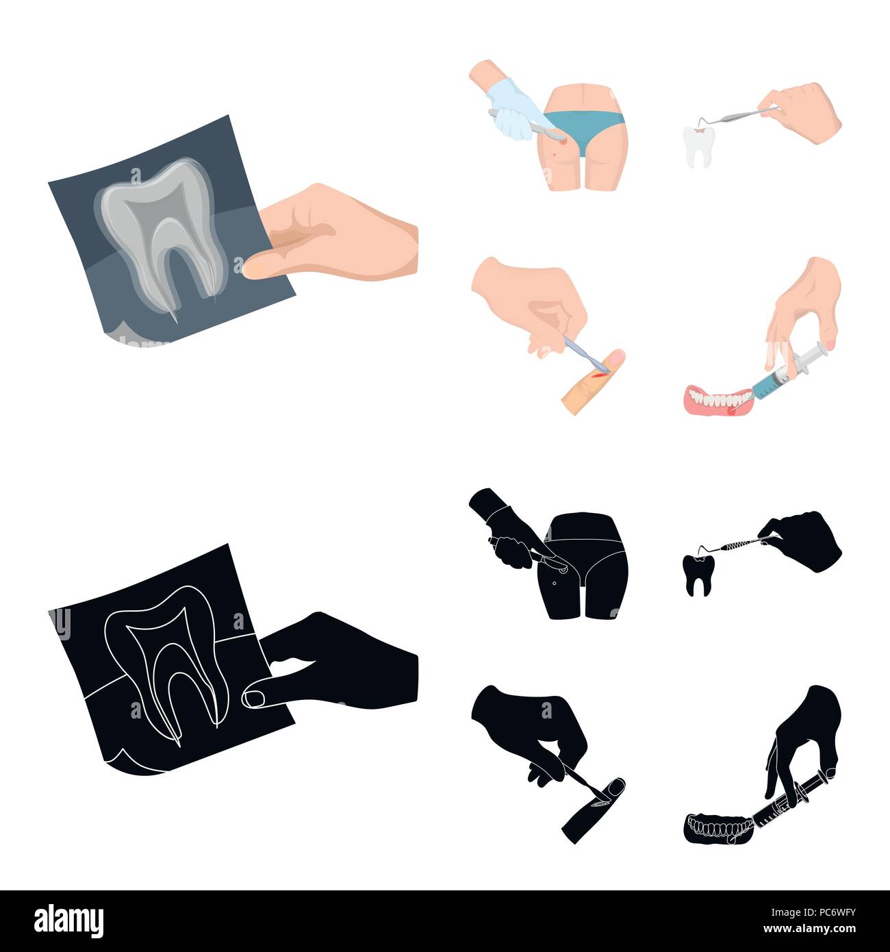 Zahn X Ray Instrument Zahnarzt Und Anderes Symbol In Cartoon