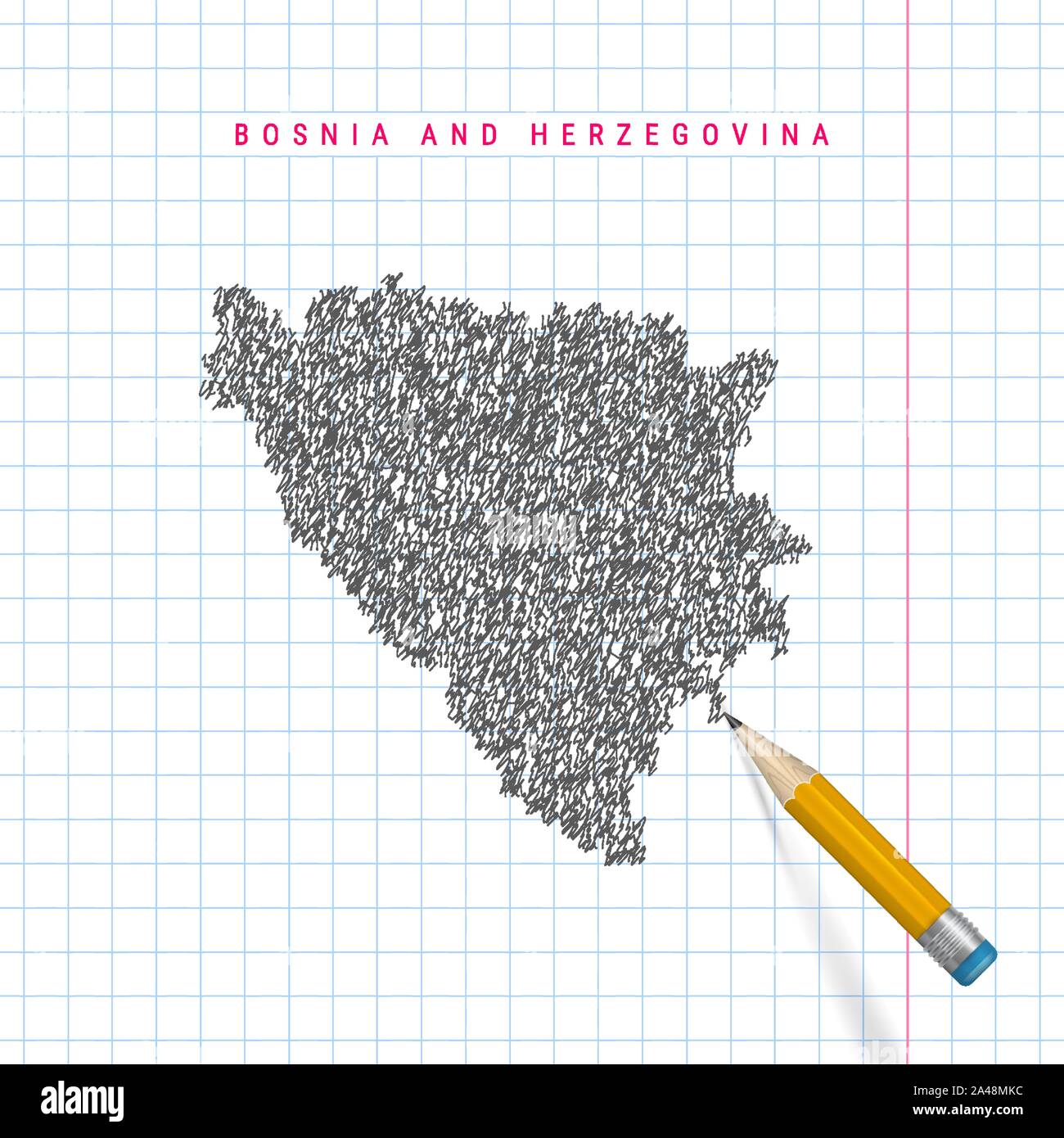 Bosnia Y Herzegovina Sketch Mapa Dibujado A Mano Alzada Sobre Papel