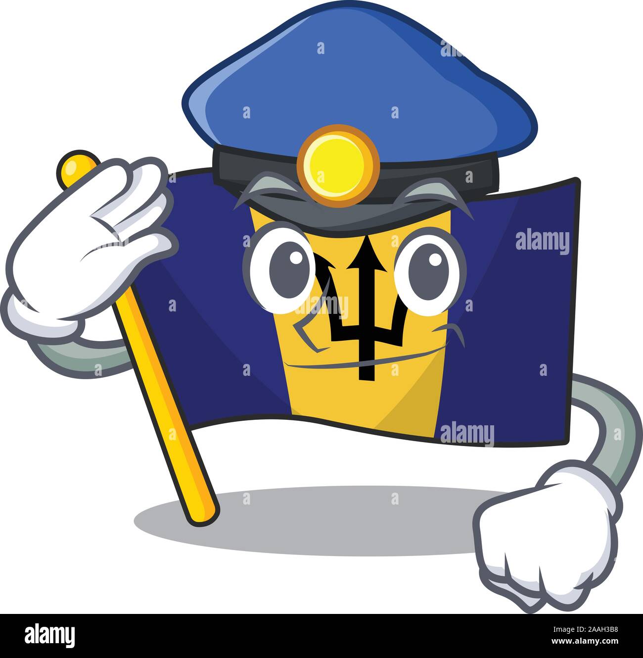 Bandera De Barbados Como Un Personaje De Dibujos Animados De Polic A