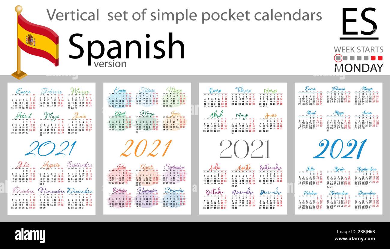 Juego vertical español de calendarios de bolsillo para 2020 dos mil