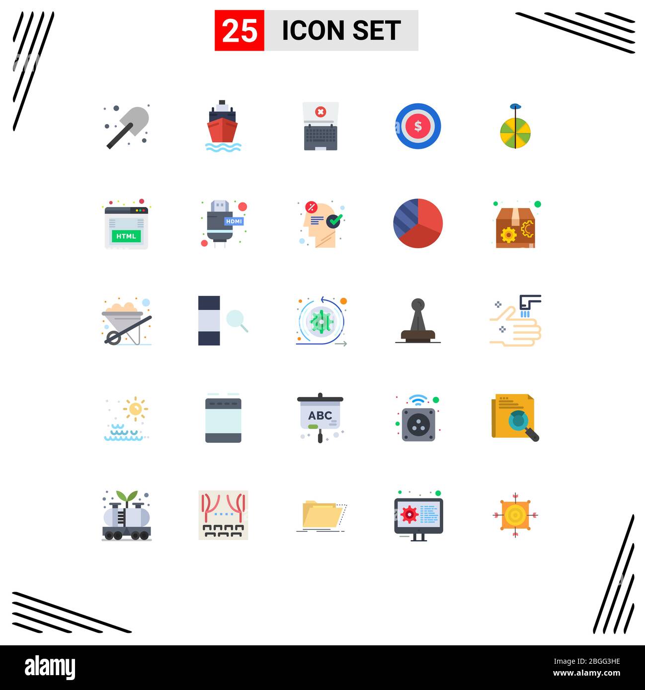 Conjunto De Pictogramas De 25 Colores Planos Simples De Html Circo