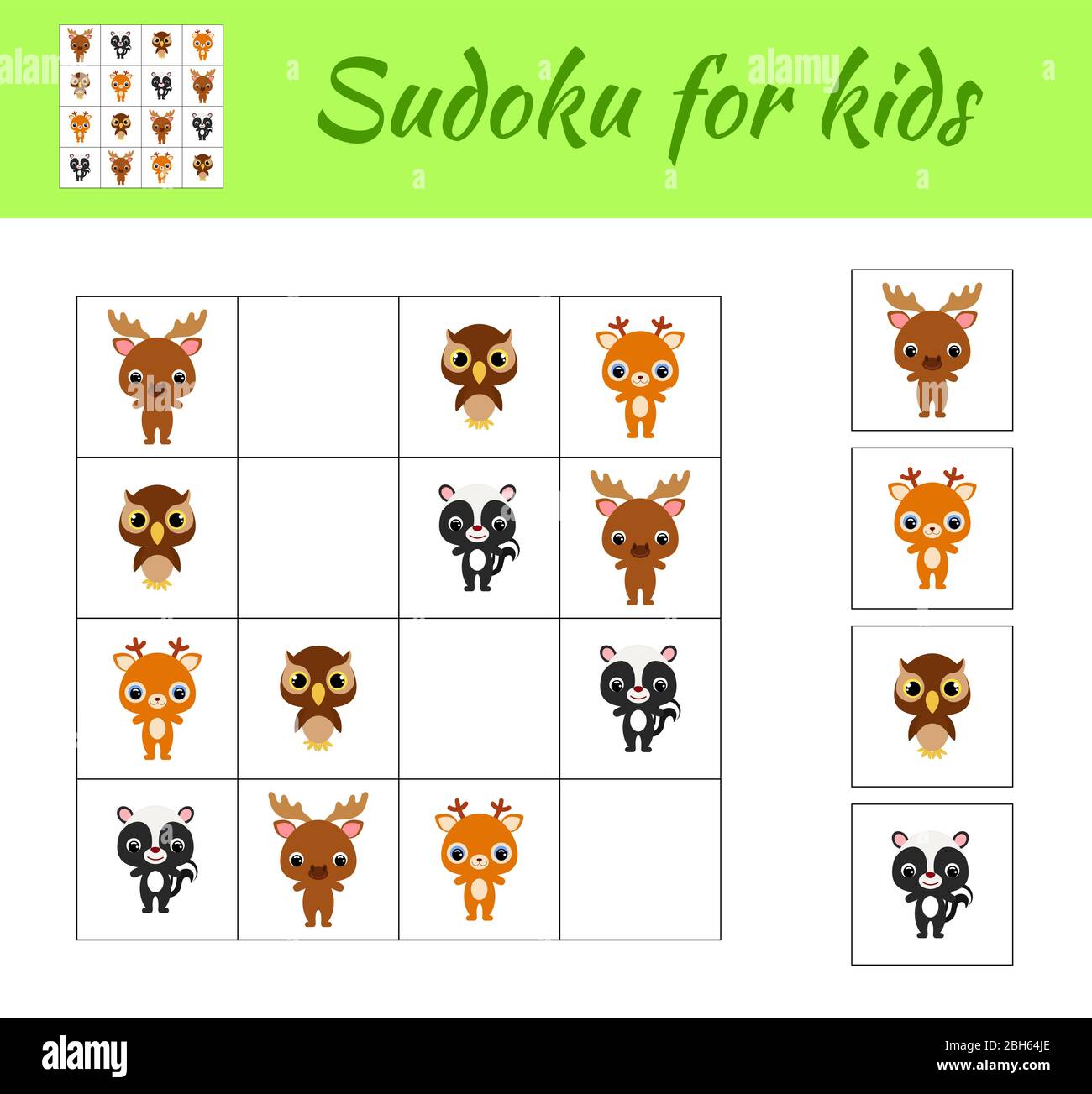 Juego de Sudoku para niños con imágenes Hoja de actividades para niños