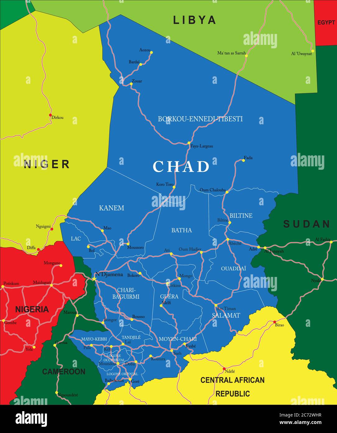 Mapa Vectorial Altamente Detallado De Chad Con Regiones Administrativas