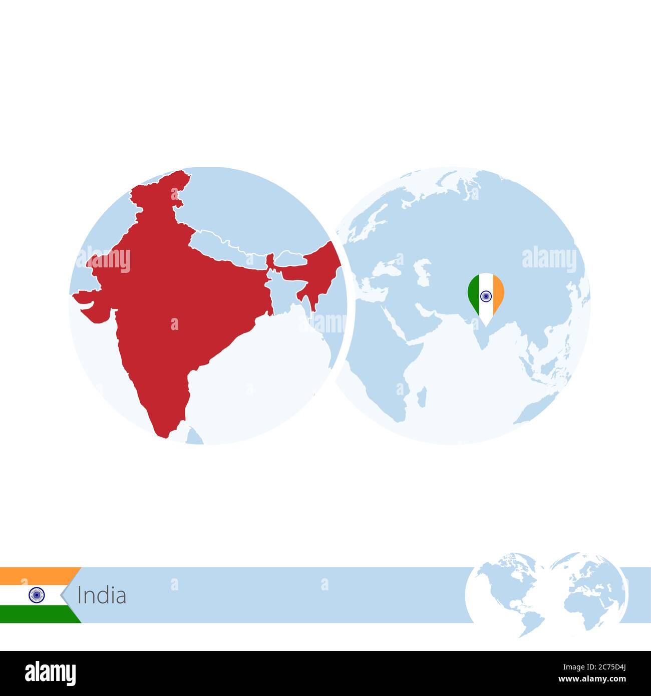 India en el mundo con bandera y mapa regional de la India Ilustración