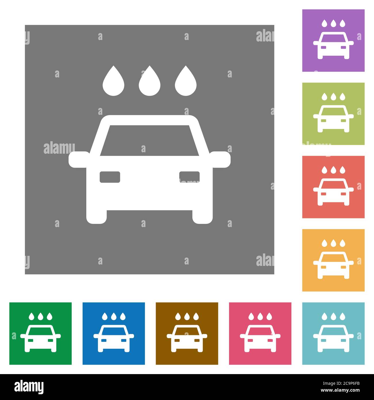 Iconos De Lavado De Coches Planos Sobre Fondos Cuadrados De Color