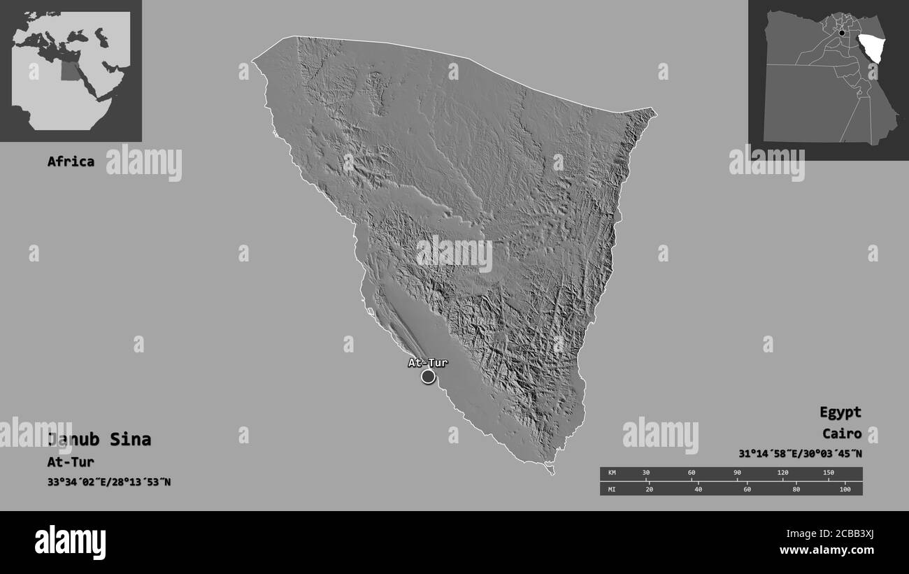 Forma de Janub Sina gobernación de Egipto y su capital Escala de