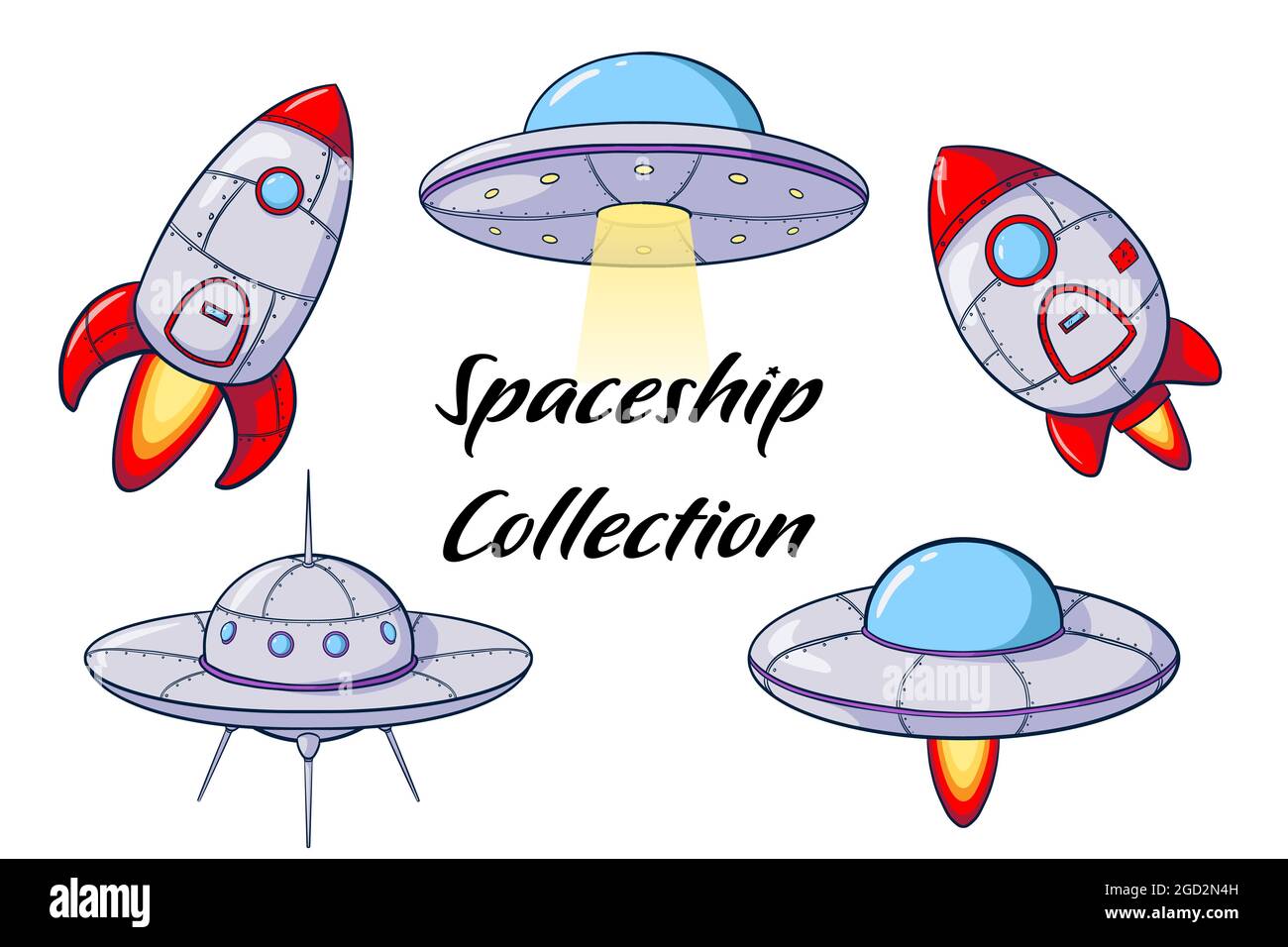 Naves Espaciales De Dibujos Animados Y Colecci N De Cohetes Conjunto De Ilustraciones De