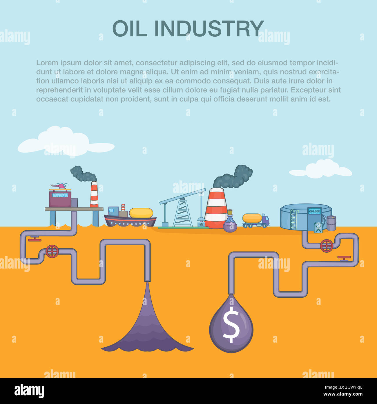 Concepto De Ciclo De La Industria Petrolera Estilo De Dibujos Animados