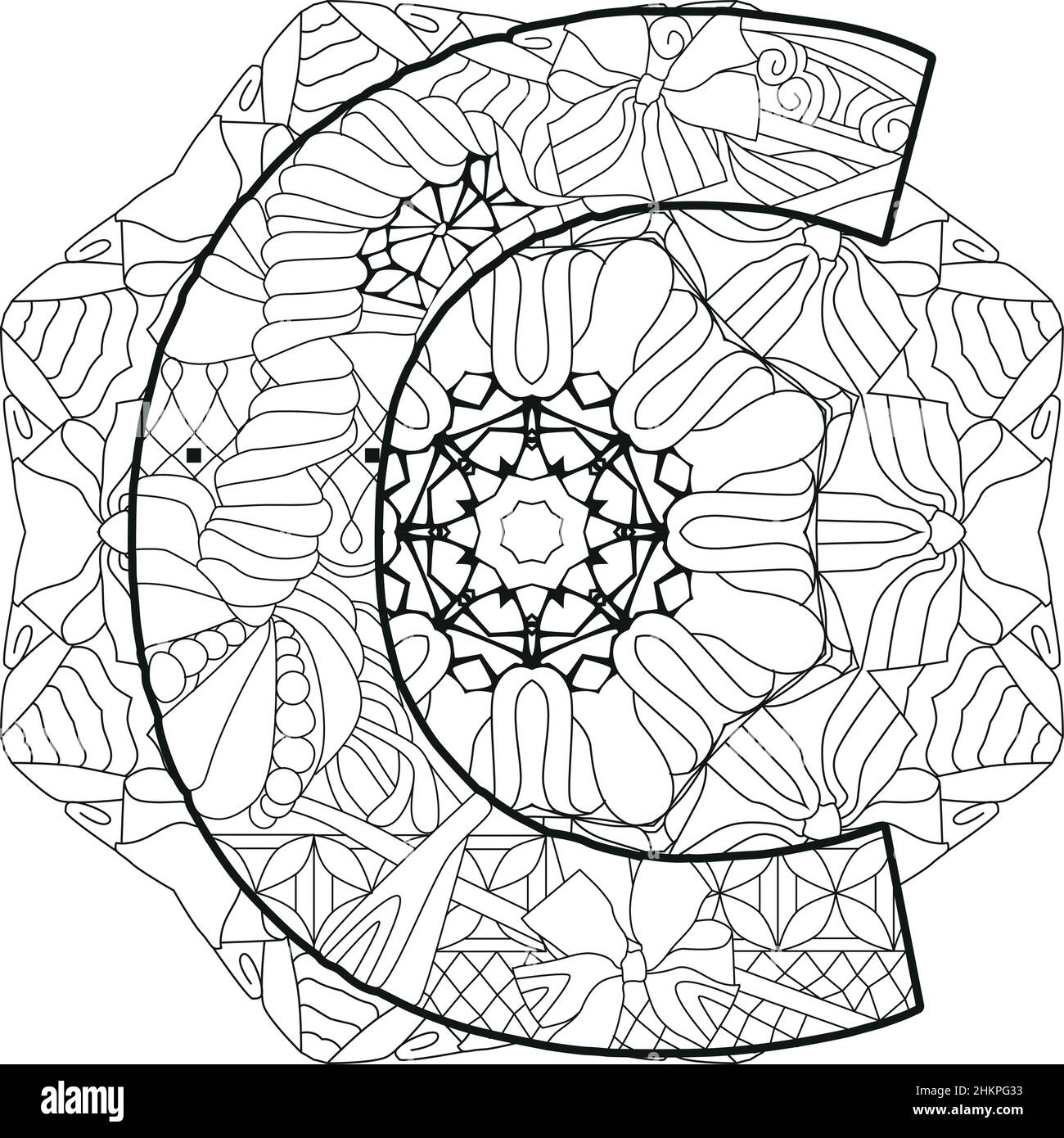 Alfabeto estilizado de Zentangle letra C en mandala Ilustración