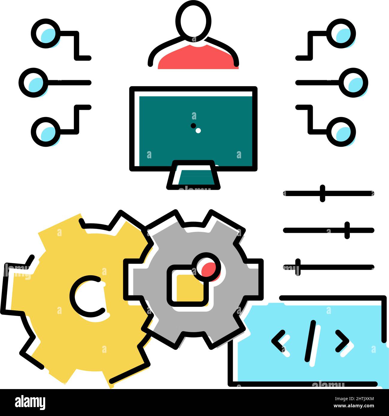 desarrollo de erp software icono de color ilustración vectorial Imagen