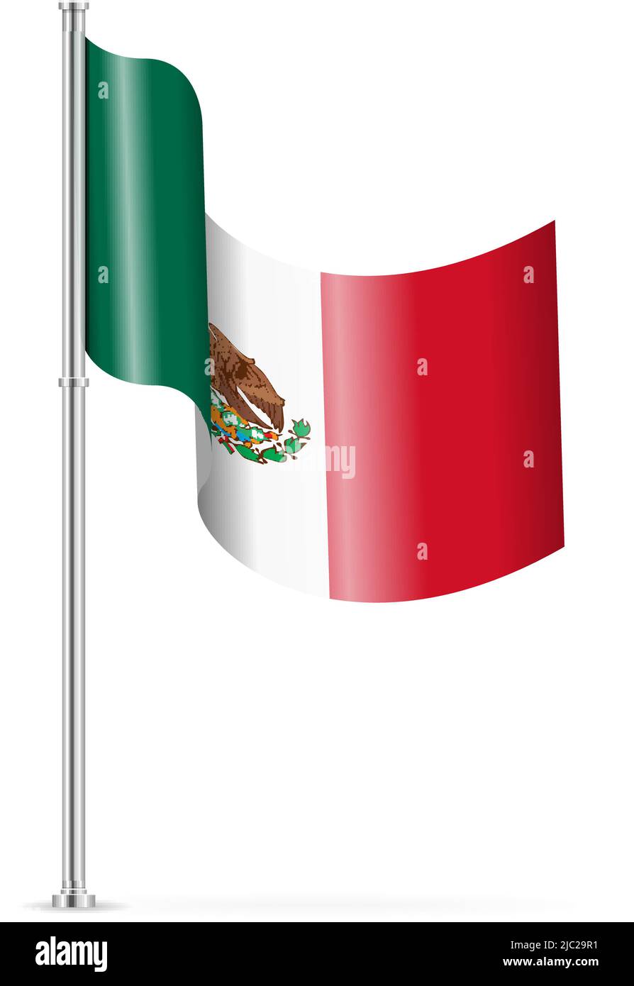 Bandera ondulada de México sobre fondo blanco Ilustración vectorial