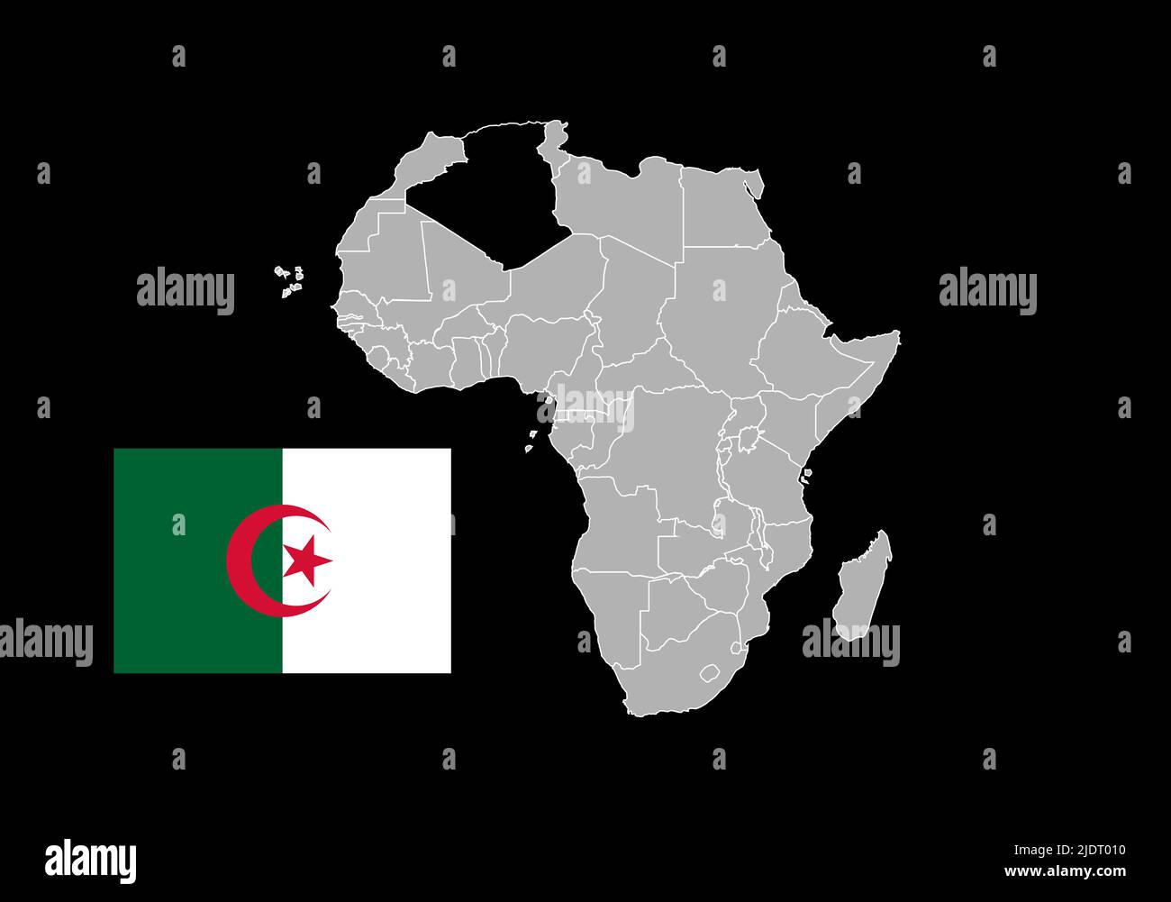 Mapa de Argelia y la bandera con el mapa de África Ilustración