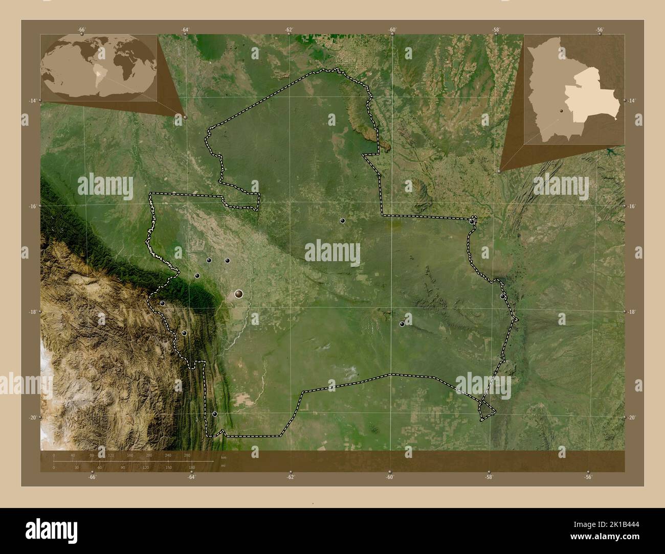 Santa Cruz departamento de Bolivia Mapa satelital de baja resolución