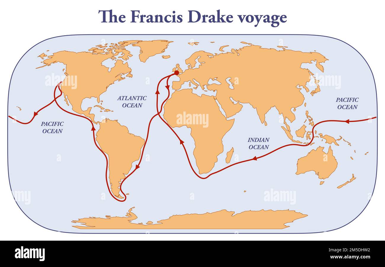 La ruta de la expedición de Francis Drake Fotografía de stock Alamy