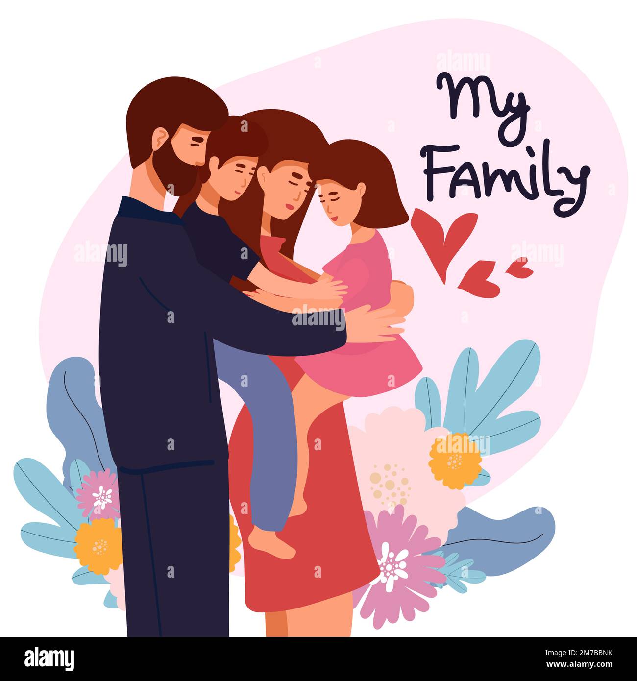 ilustración vectorial de una familia feliz madre padre hija hijo