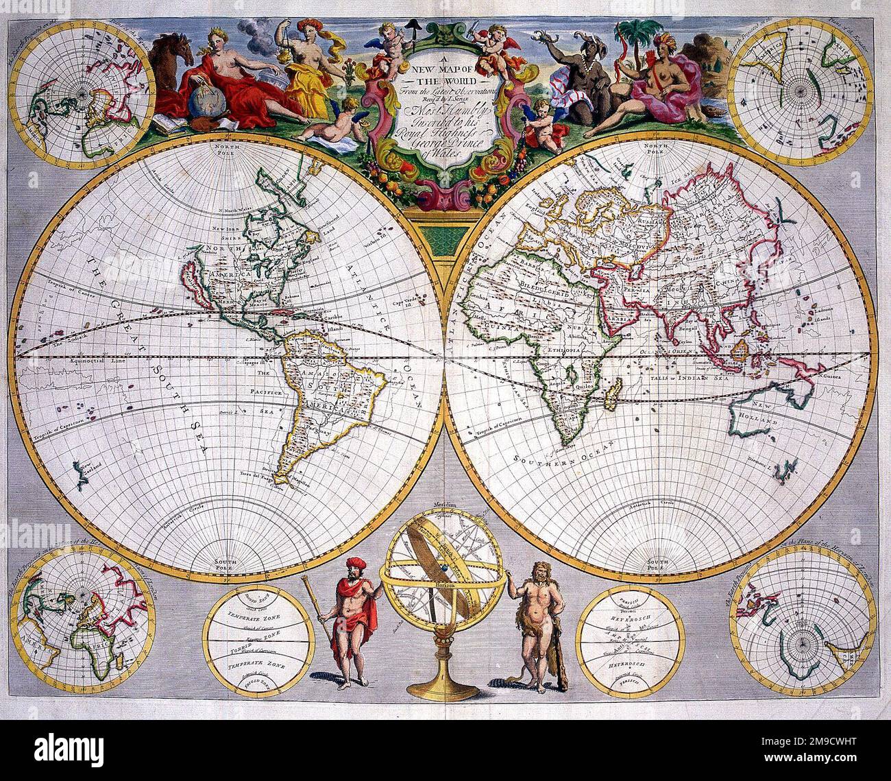 Mapa Del Siglo Th De Los Hemisferios Mundiales Con Alegor As De Los