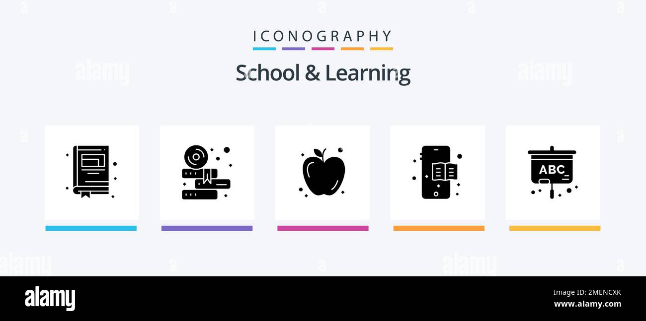 Escuela Y Aprendizaje Glyph Icon Pack Incluyendo Comida Educaci N