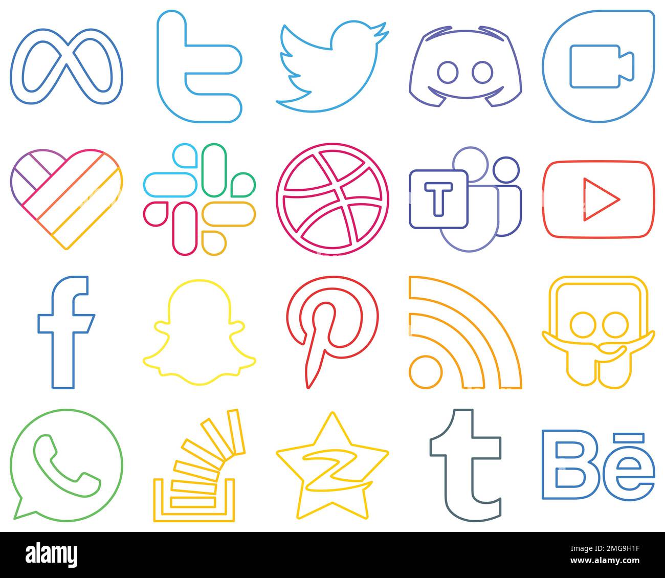 20 Completamente Editable Colourful Outline Iconos De Redes Sociales