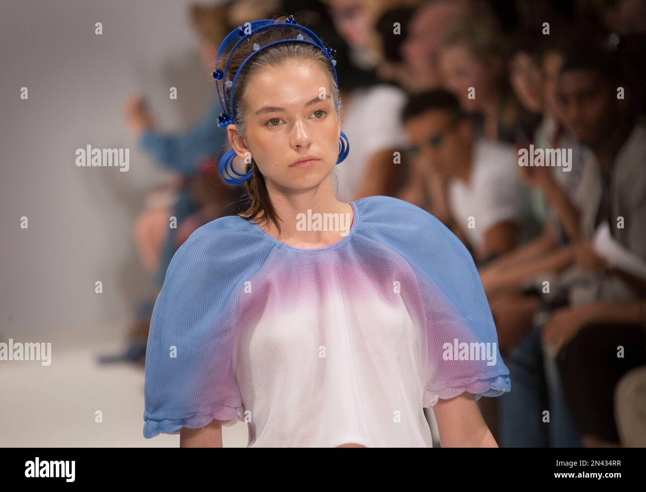 A Model Wears An Outfit By Designer Youjia Jin During Fashion Scout For