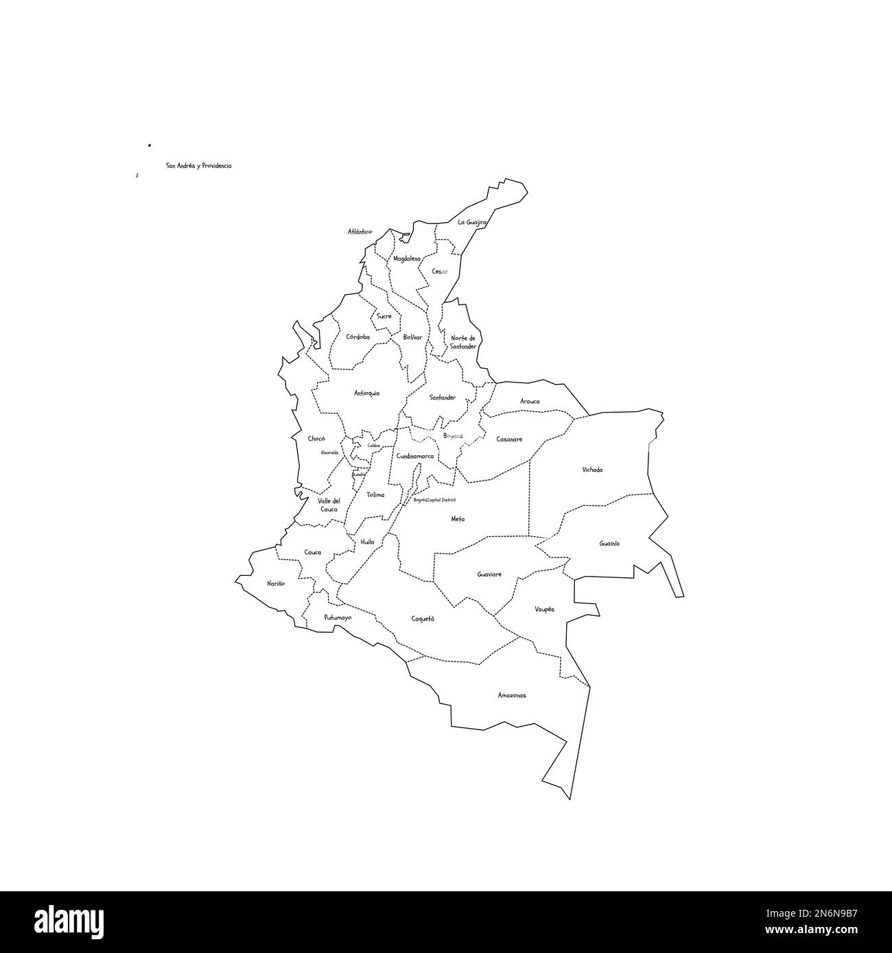 Colombia Mapa político de las divisiones administrativas