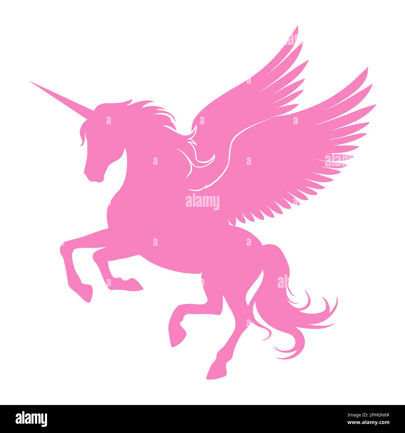 Unicornio con alas Vector rosa romántica pegasus silueta Imagen Vector