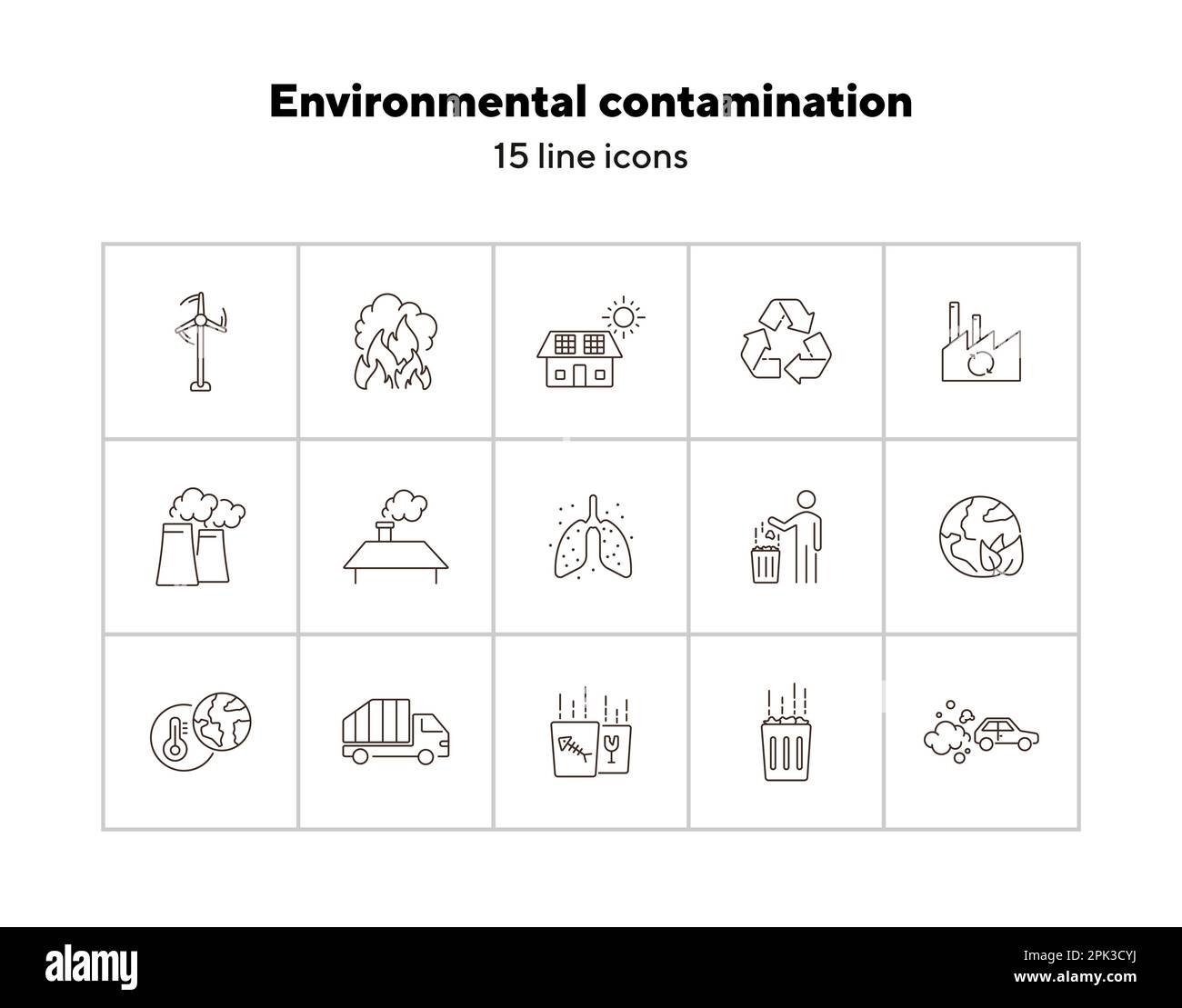 Conjunto de iconos de contaminación ambiental Imagen Vector de stock