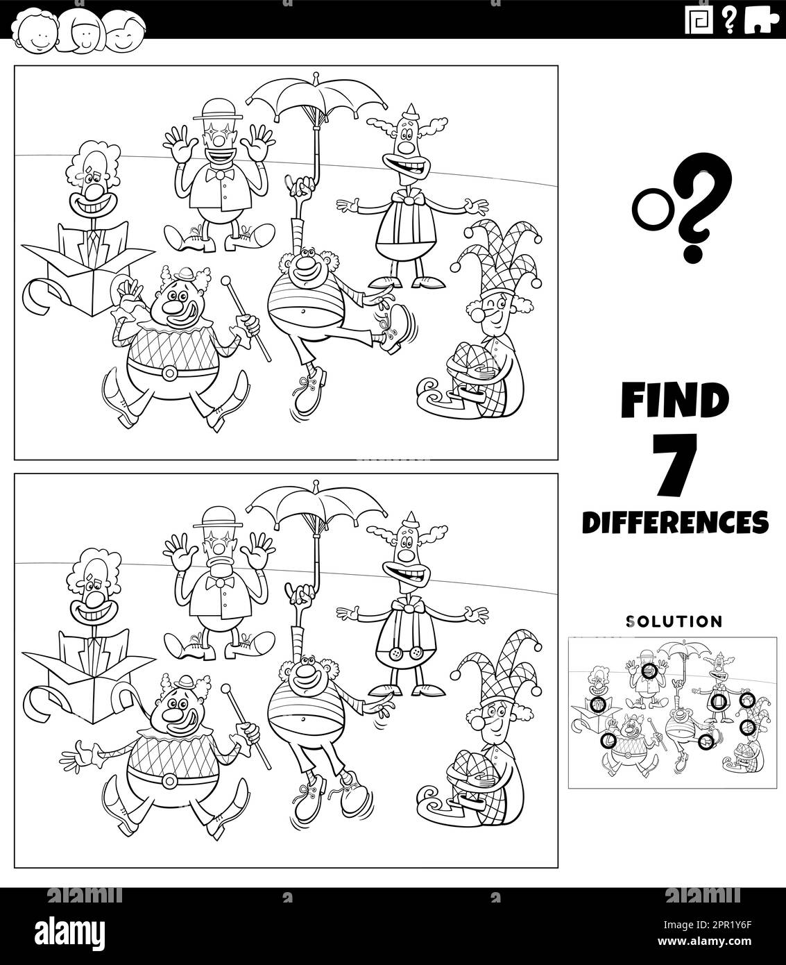 Juego De Diferencias Con Payasos De Dibujos Animados Para Colorear