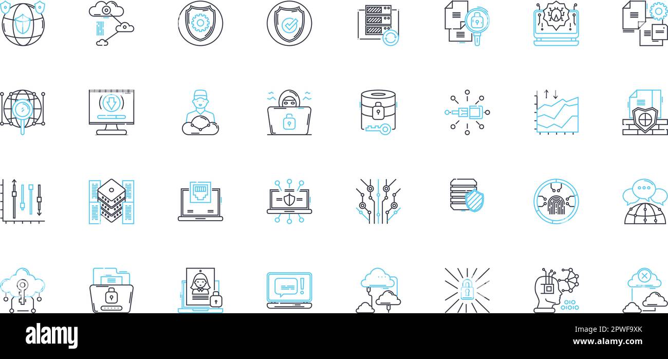 Conjunto De Iconos Lineales De Ciberseguridad Cifrado Firewall