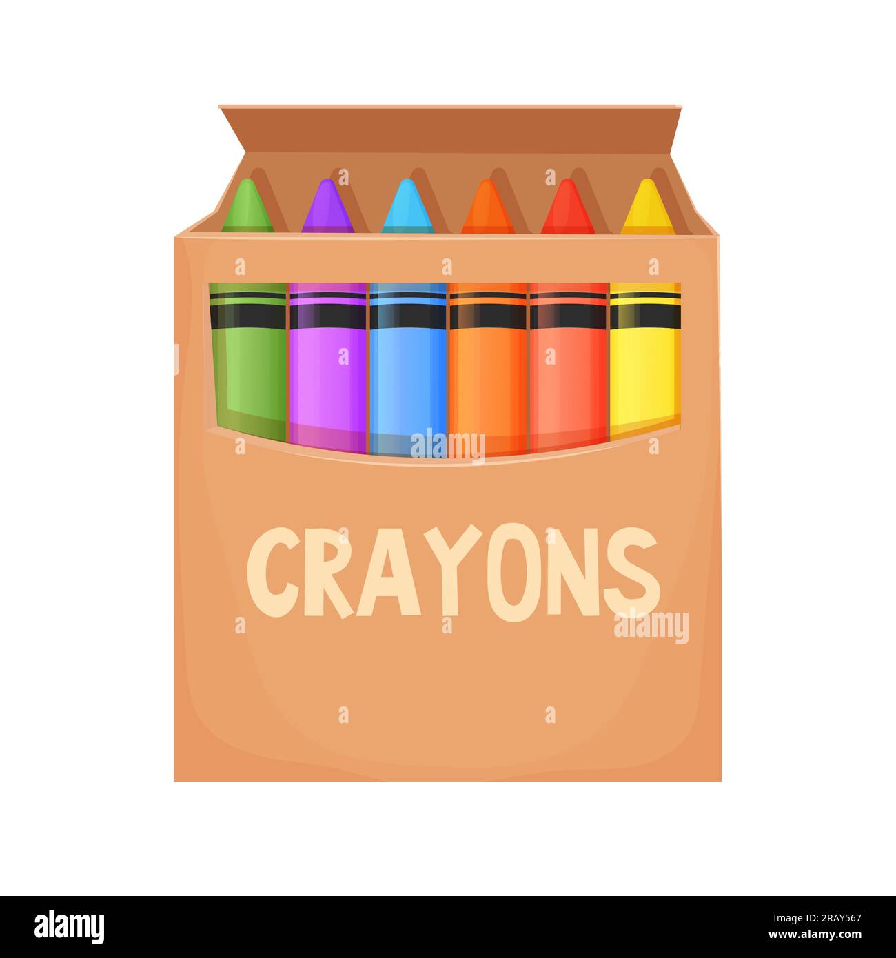 Crayones de cera en caja de cartón en estilo de dibujos animados