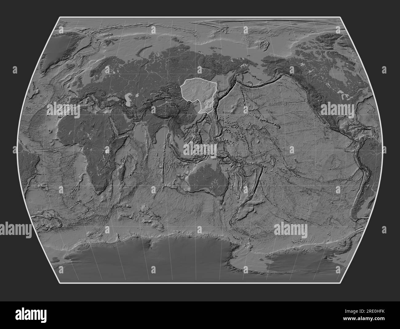 Placa tectónica de Amur en el mapa de elevación de dos niveles en la