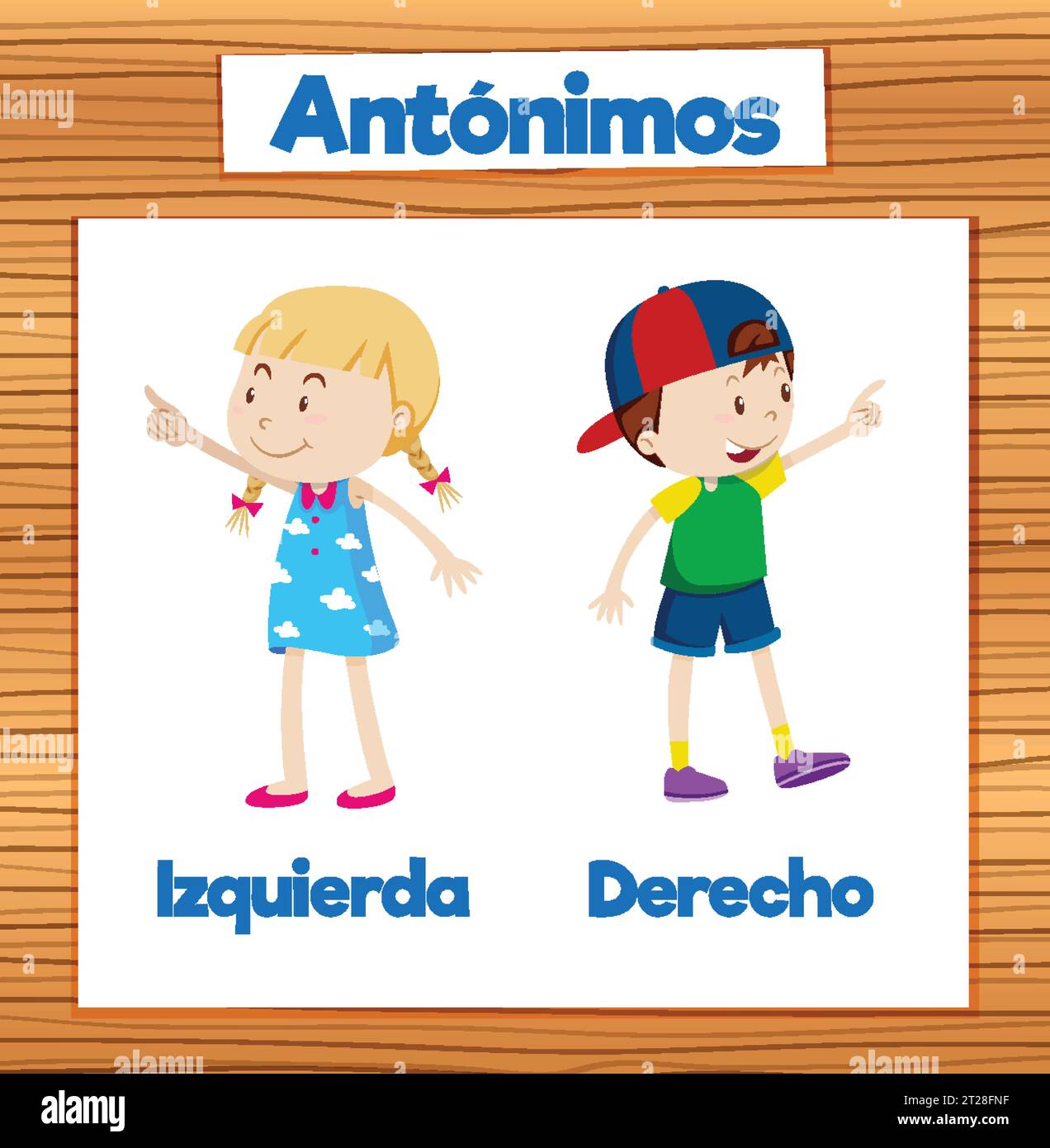 Ilustración vectorial de dibujos animados de antónimos en idioma