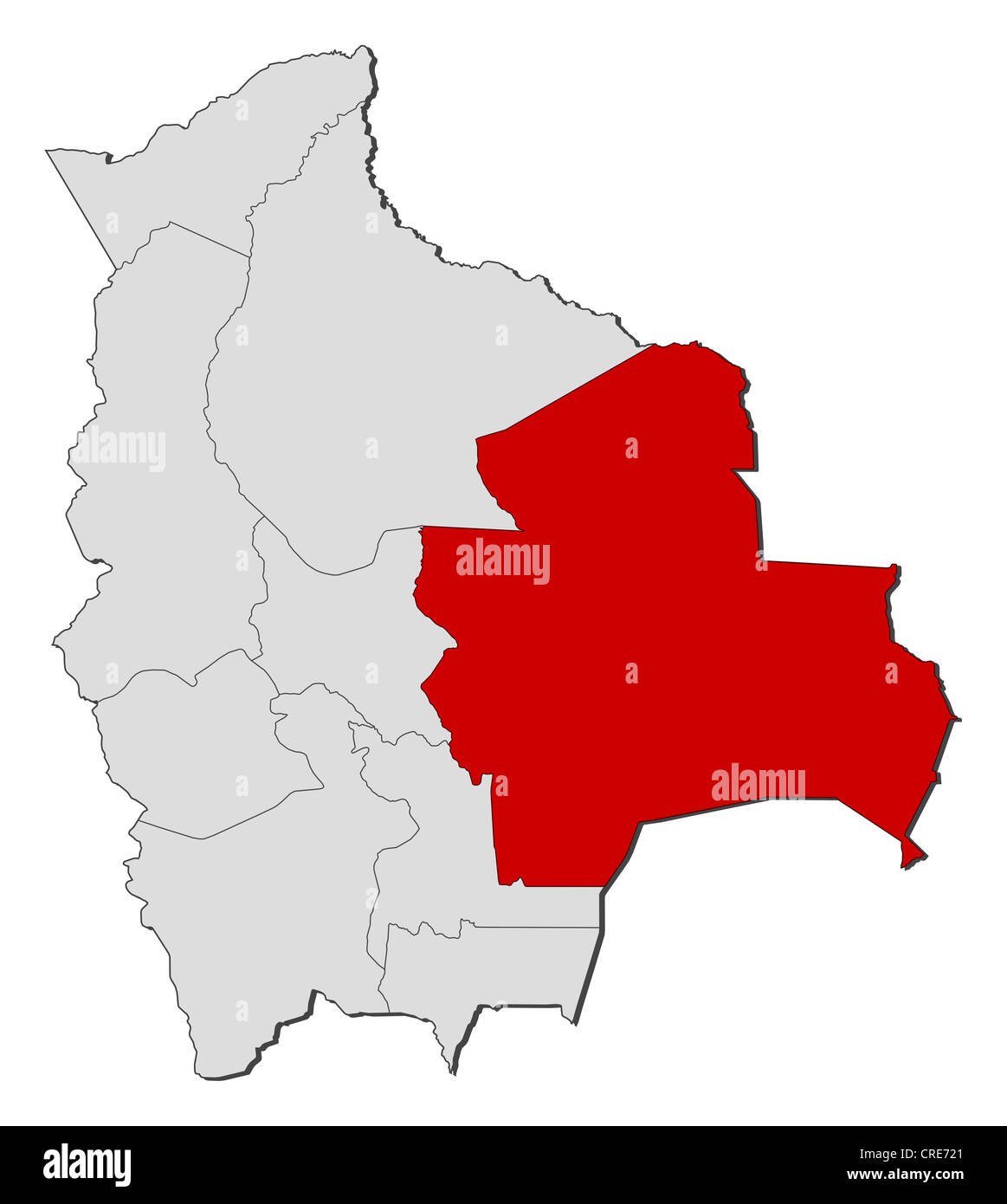 Mapa político de Bolivia con los varios departamentos donde Santa Cruz